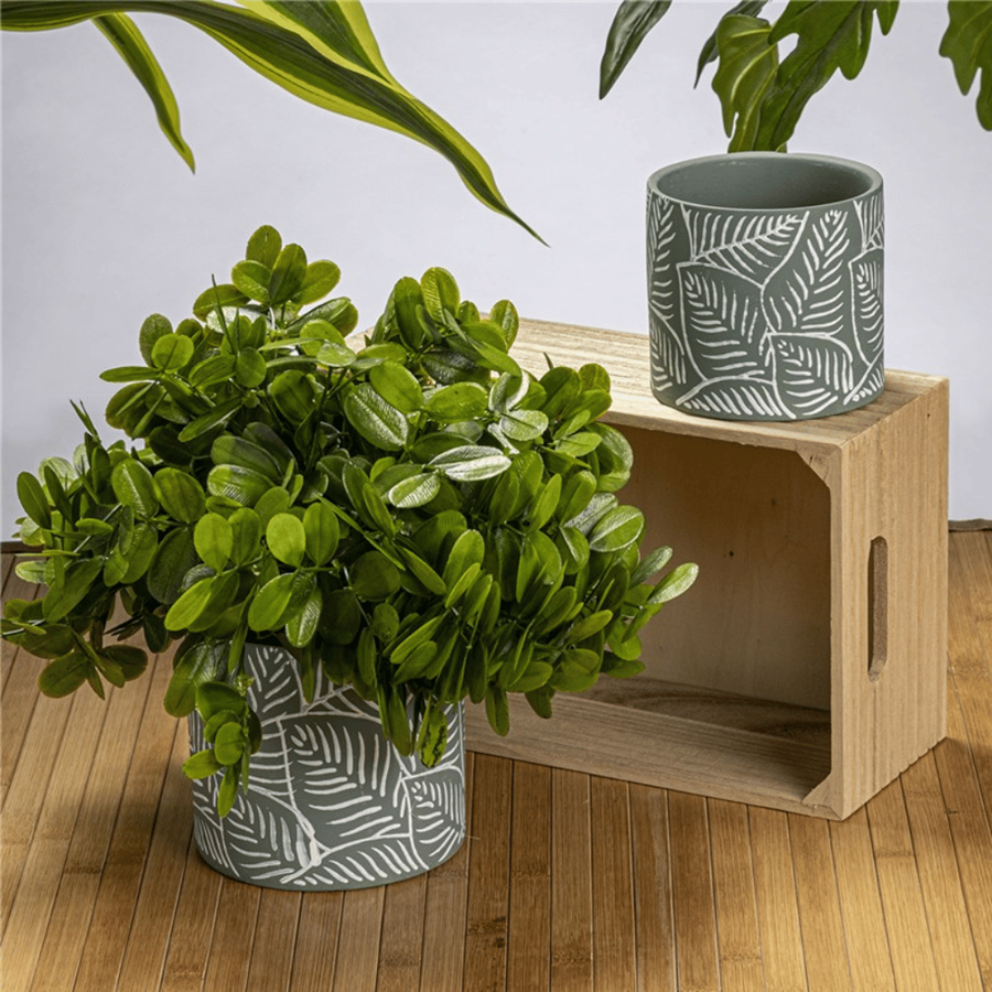 HAVANI VASO CER. LEAF CINZA