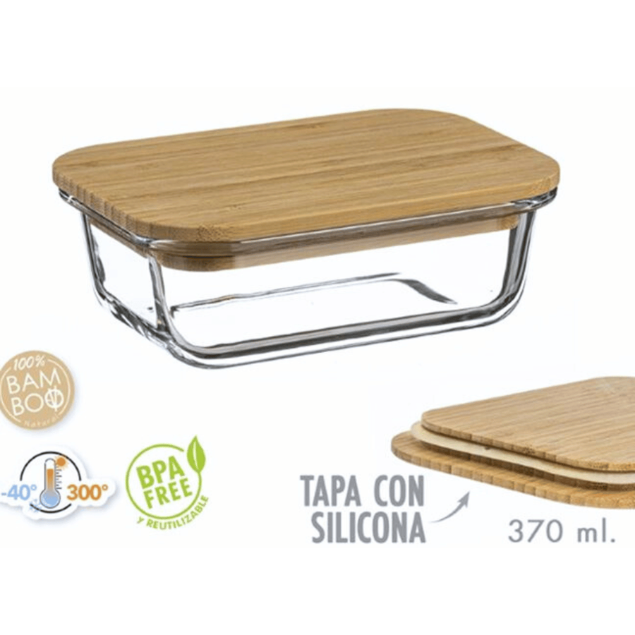 RECIPIENTE VIDRO C/TPA BAMBU 370ML