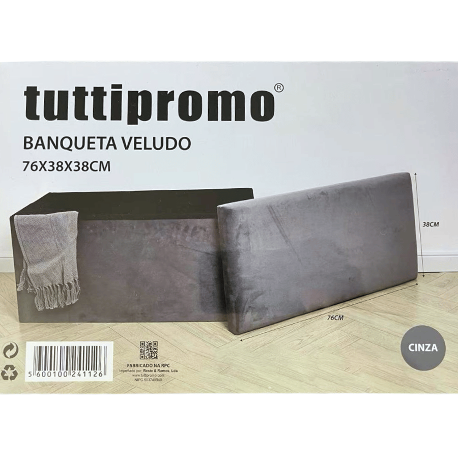 BANQUETA VELUDO 76X38X38CM CINZA