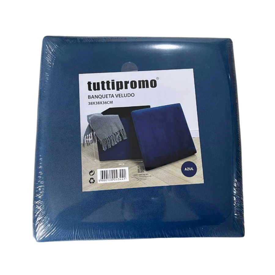 BANQUETA VELUDO 38X38X36CM AZUL PETROLEO