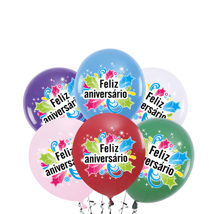 BALÕES FELIZ ANIVERSÁRIO C/6