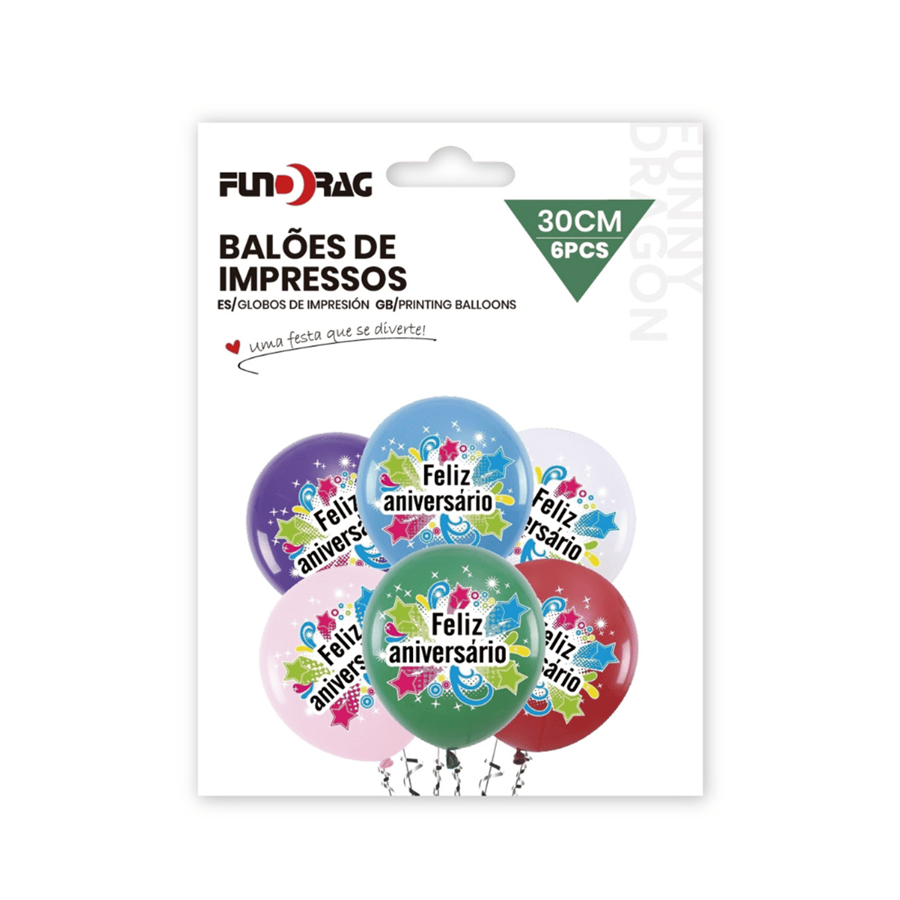 BALÕES FELIZ ANIVERSÁRIO C/6