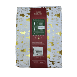 TOALHA MESA NATAL 150X250CM BRANCO/OURO