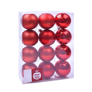 BOLA NATAL C/12 7CM VERMELHO