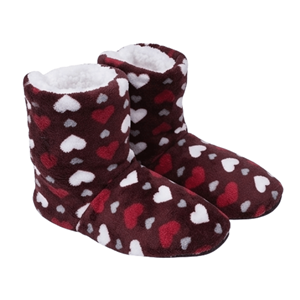 PANTUFAS SRA. BOTA CORAÇÕES CASTANHAS