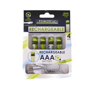 POWERFUL PILHAS RECARREGÁVEIS AAA C/4