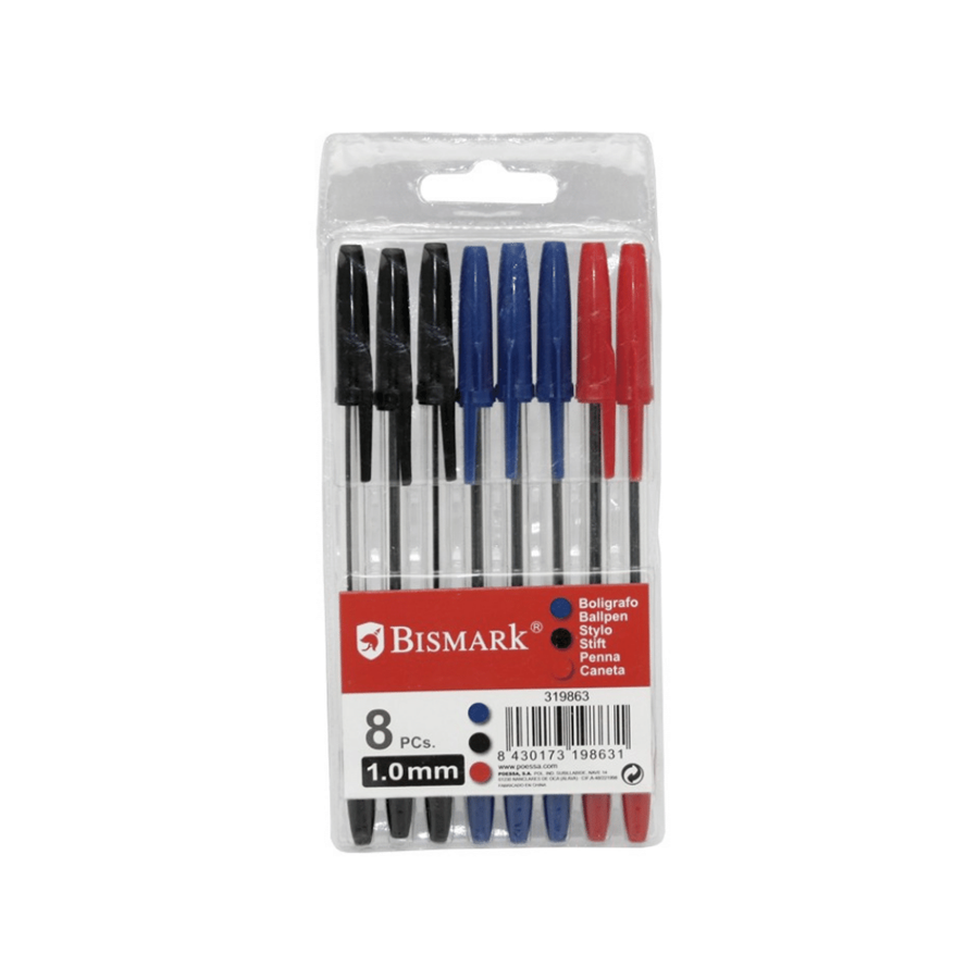 CANETAS BISMARK CONJ. 8 PRETO, AZUL E VERMELHO