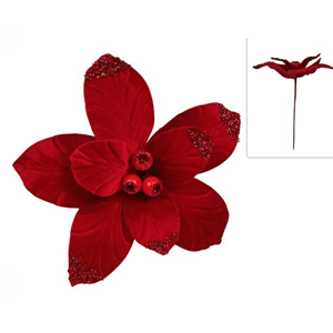FLOR ESTRELA NATAL VELUDO BAGAS VERM.