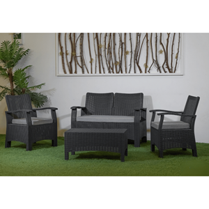 RATTAN CONJUNTO JARDIM SOFA+2 CAD.+1 MESA CINZA