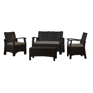 RATTAN CONJUNTO JARDIM SOFA +2 CAD.+ MESA CASTANHO