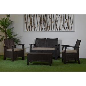 RATTAN CONJUNTO JARDIM SOFA +2 CAD.+ MESA CASTANHO