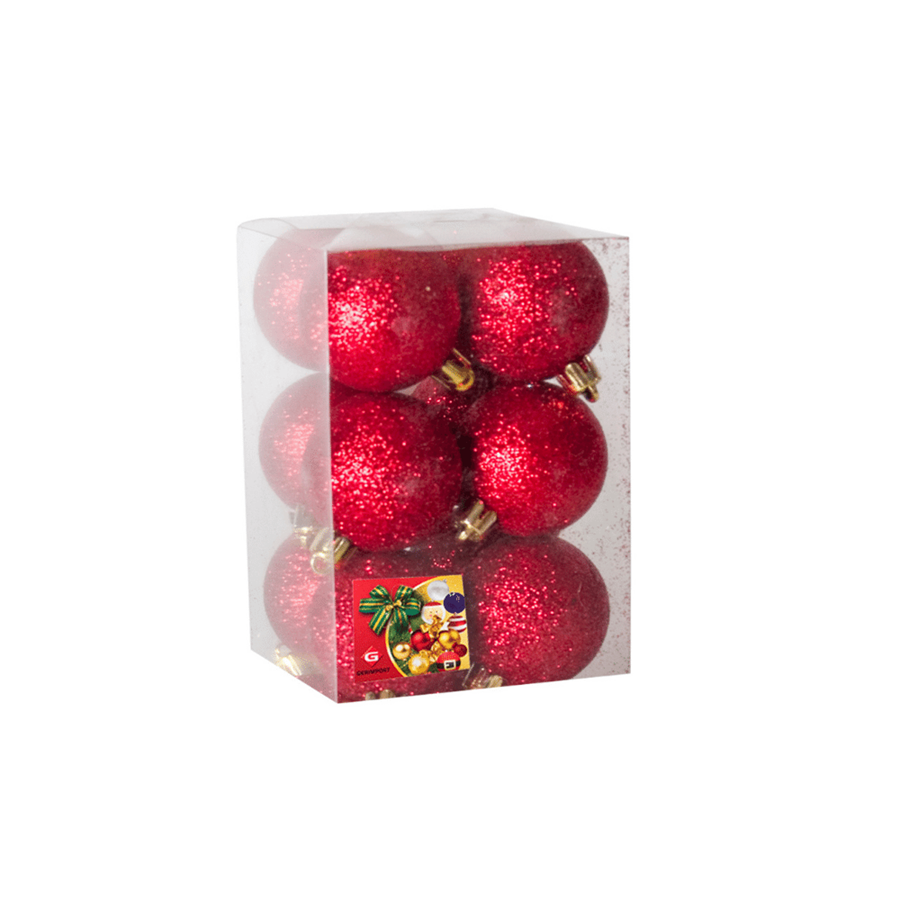 BOLAS DE NATAL VERMELHO COM BRILHANTES CONJUNTO 12