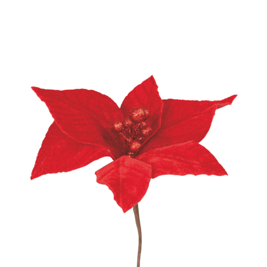 FLOR ESTRELA NATAL VELUDO VERMELHO 14CM