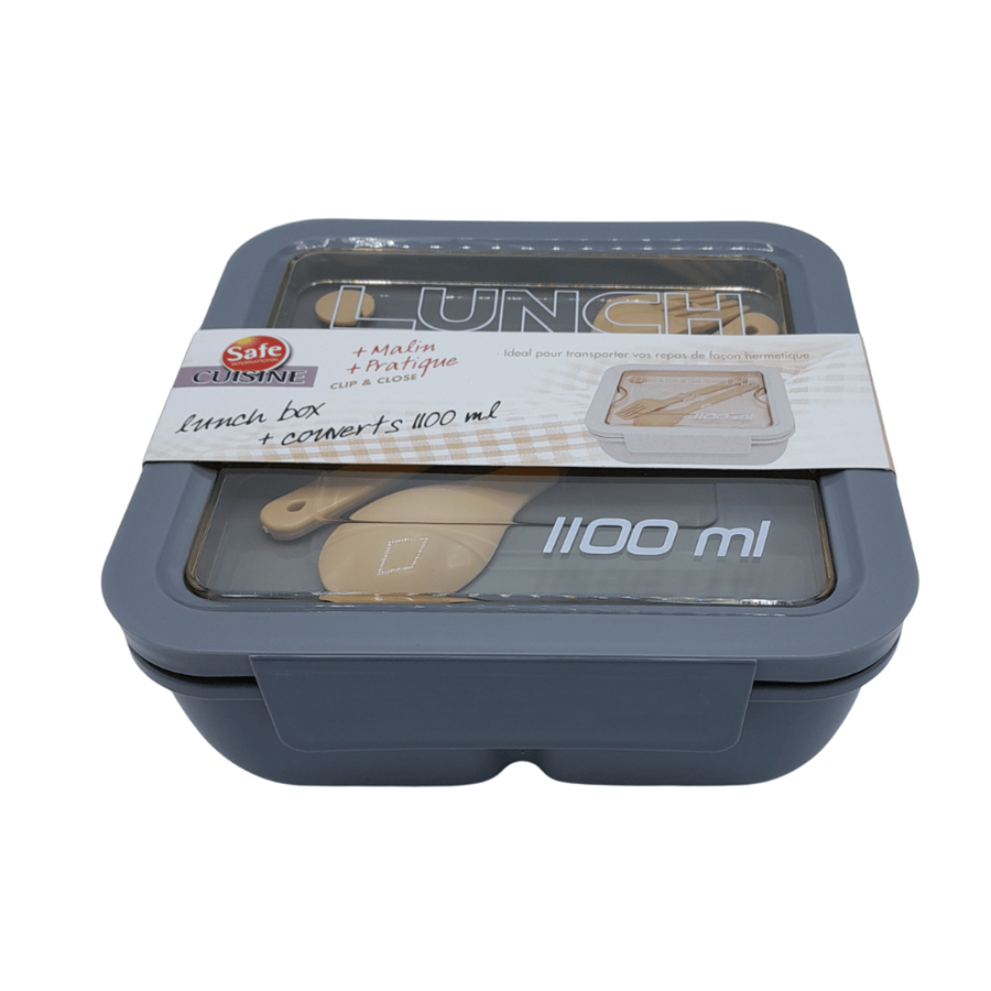 LANCHEIRA C/TALHERES CINZA 1100ML