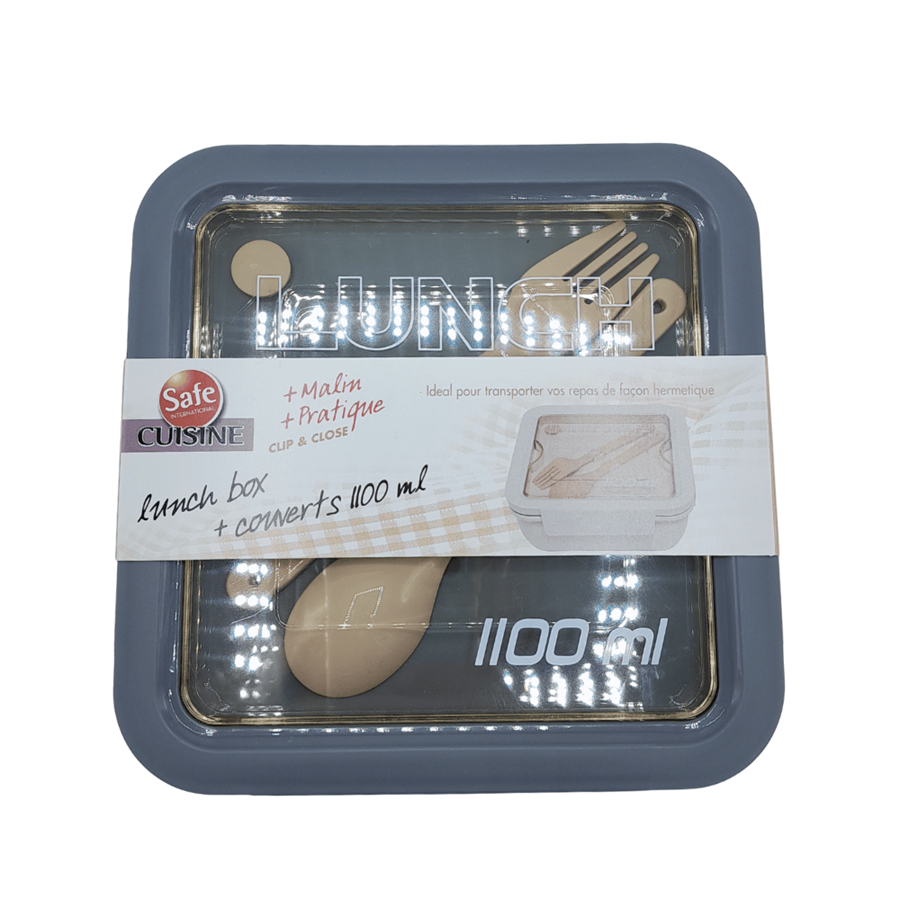 LANCHEIRA C/TALHERES CINZA 1100ML