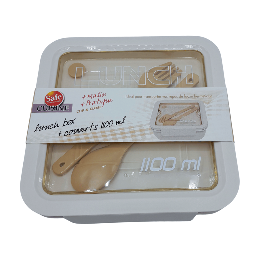 LANCHEIRA C/TALHERES BEGE 1100ML