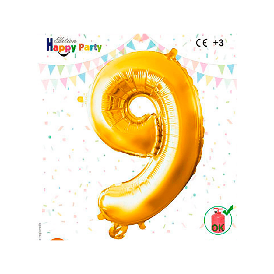 BALÃO NÚMERO 9 DOURADO 1M