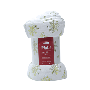 MANTA NATAL 125X150CM BRANCO/DOURADO