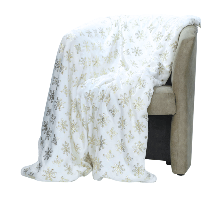 MANTA NATAL 125X150CM BRANCO/DOURADO