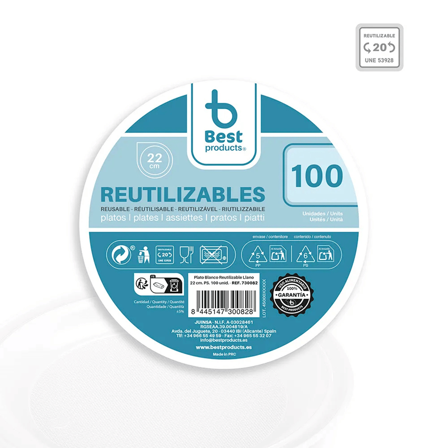 BEST PRATO RASO C/100 22CM BRANCO