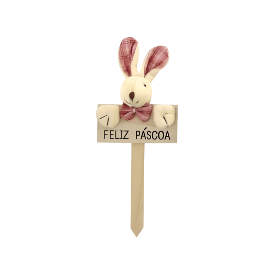 PLACA FELIZ PÁSCOA C/COELHO ROSA 10X24CM PLACA FELIZ PÁSCOA C/COELHO ROSA 10X24CM