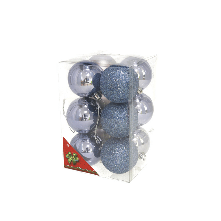 BOLAS DE NATAL AZUL ESCURO, CLARO E BRILHANTES CONJUNTO 12